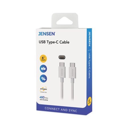 Jensen USB-C 3.1 Type-C, 6 ft, 480 Mbps, White JU832CC6V